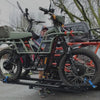 Video of The Lifter hitch rack raising and lowering two large, heavy e-bikes